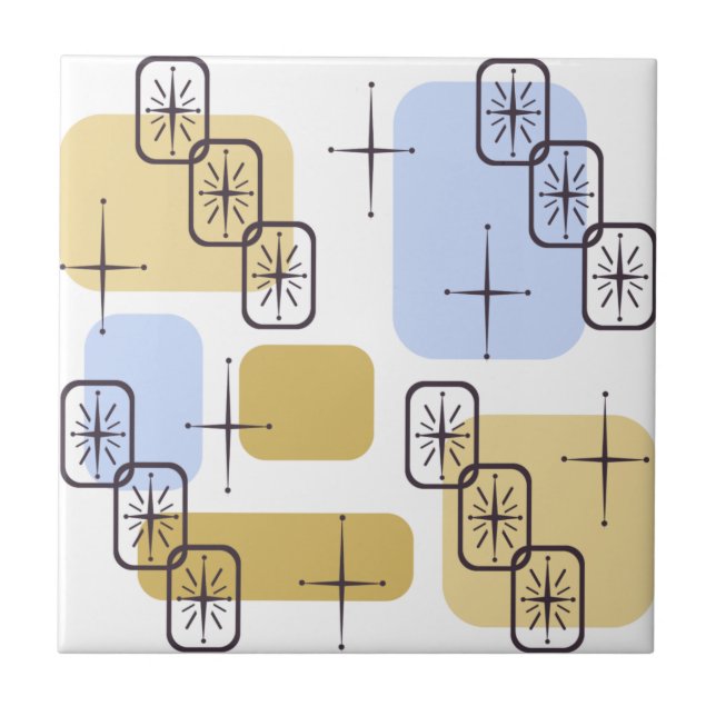 Azulejo Oro azul moderno de mediados de siglo (Frente)