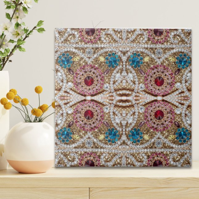 Azulejo oro azul turquesa de plata dorada burdeos rosa boh (turquoise blue silver gold burgundy pink bohemian ceramic tile)