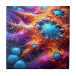 Azulejo Oro Azul y Fractal Psicodélico Púrpura