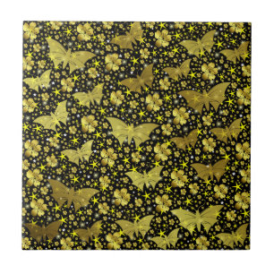 Azulejo oro, brillante, brillante, mariposas, exclusivo