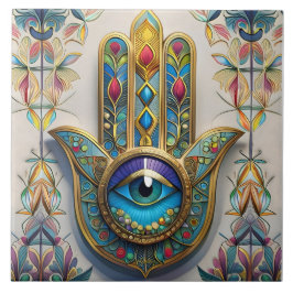 Azulejo Oro Colorido Filigree Azul-Verde Tercer Ojo Hamsa