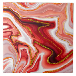 Azulejo Oro Coral Arte Fluido de Mármol Abstracto
