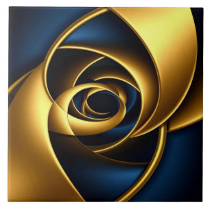 Azulejo Oro de lujo y azul marino espiral abstracto elegan