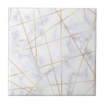 Azulejo oro de mármol blanco del polluelo elegante falso<br><div class="desc">Diseño elegante,  moderno y elegante que ofrece el modelo geométrico del falso mármol blanco y del falso oro.</div>