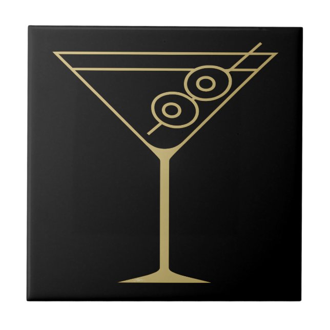 Azulejo Oro de moda de mediados de siglo 2 Martini de acei (Frente)