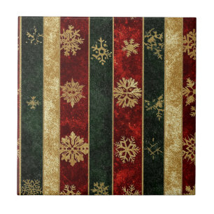 Azulejo Oro de Navidad Copo de Nieve Rayas Rojas Verdes