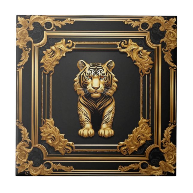 Azulejo Oro de tigre y marco ornamental negro (Frente)