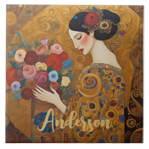 Azulejo Oro floral de mujer Art Nouveau