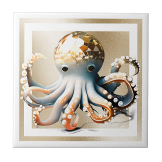 Azulejo Oro glam octopus decoración de playa temática oceá