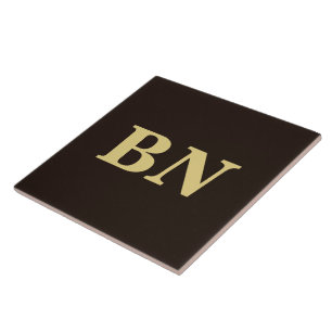 Azulejo Oro iniciales personalizados minimalista marrón