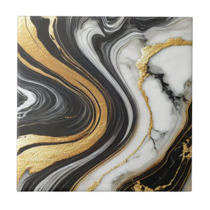 Azulejo Oro Líquido Negro Mármol Blanco Aspecto Glam Boda