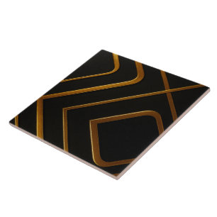 Azulejo Oro Líquido Negro Monocromo Geométrico Bac Cocina