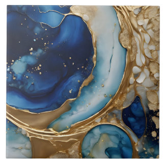 Azulejo Oro-Navy Beach Abstracto Fluido