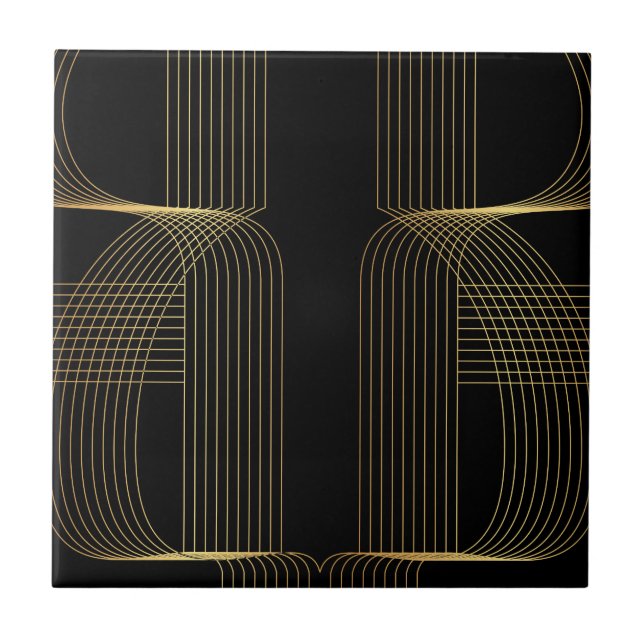 Azulejo Oro, negro, línea arte de moda elegante, fresca, (Frente)
