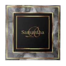 Oro Negro Y Mármol Geométrico Gris