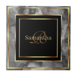 Azulejo Oro Negro Y Mármol Geométrico Gris