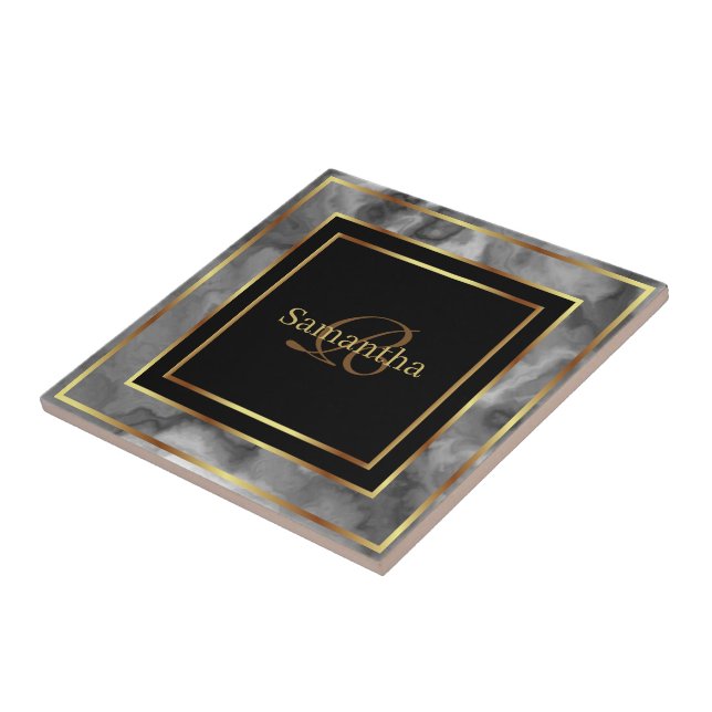 Azulejo Oro Negro Y Mármol Geométrico Gris (Lado)