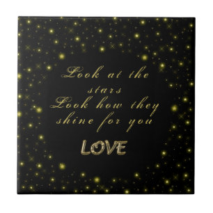 Azulejo Oro personalizado y estrellas brillantes en negro