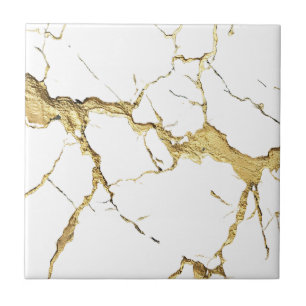 Azulejo Oro Pesado en Mármol Blanco