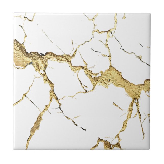 Azulejo Oro Pesado en Mármol Blanco (Frente)