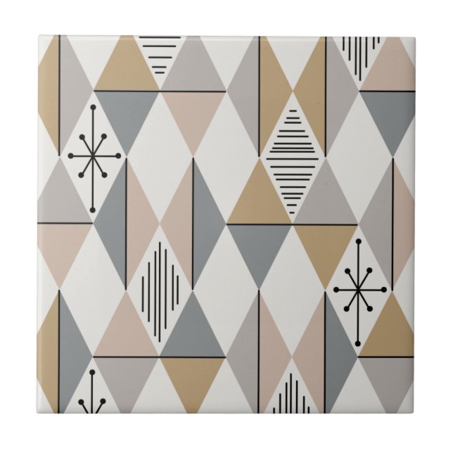 Azulejo Oro plateado de diamantes de arte de la era atómic (Frente)