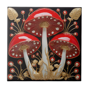 Azulejo Oro Rojo Amanita Muscaria Efecto 3D