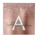 Azulejo Oro Rosa - Nombre Metalizado del monograma del Pur<br><div class="desc">Oro Rosa - Purpurina de espuma metálica de Relieve metalizado de imitación rosada Rubor Cepillado Monograma Metalizado y azulejos cerámicos iniciales. Esto hace que el dulce perfecto cumpleaños 16, boda, ducha de novia, aniversario, ducha de bebé o fiesta de soltera sea regalo para alguien que ama el lujo glam y...</div>