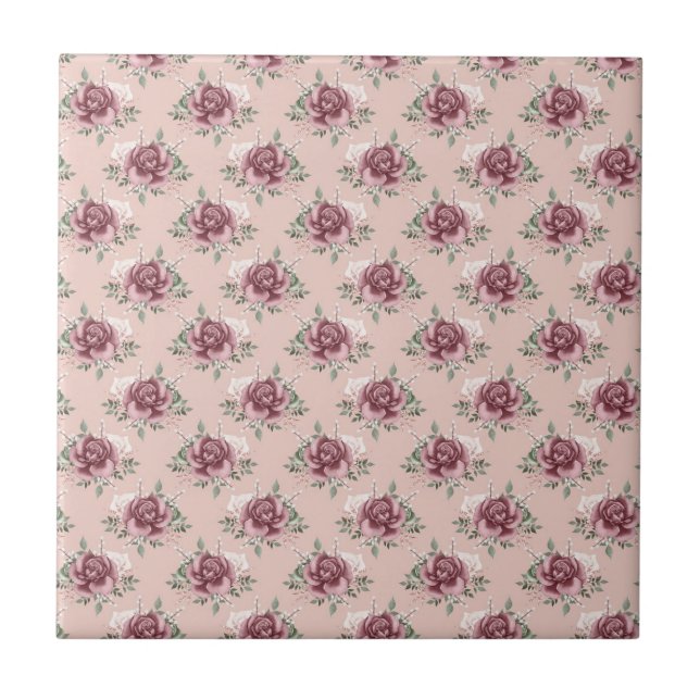 Azulejo Oro rosa rosado rustico verde bohemio floral (Frente)