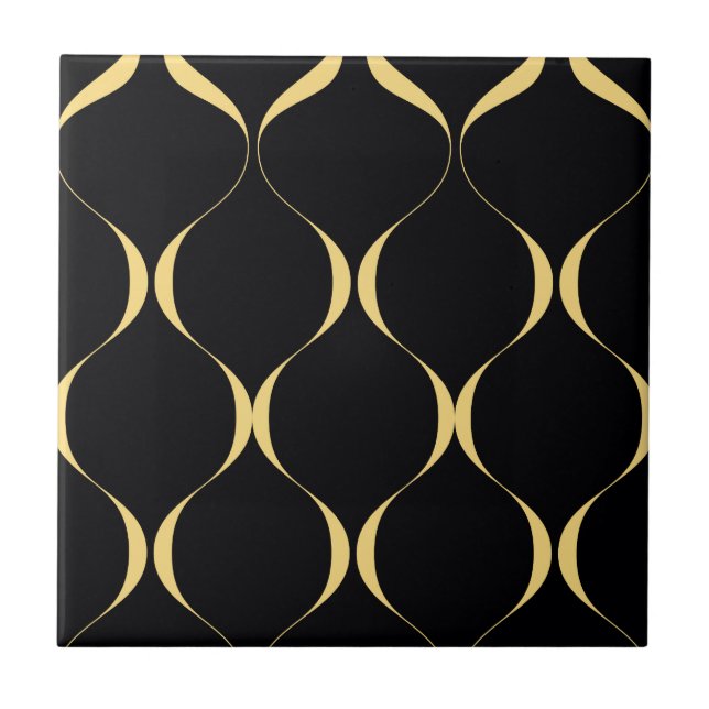 Azulejo Oro, simple, moderno, lujoso gráfico ondulado (Frente)