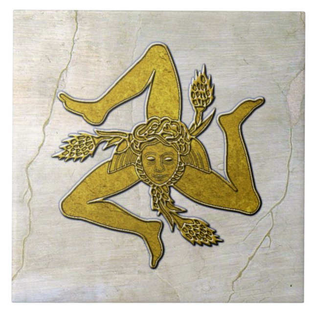 Azulejo Oro trinacria siciliano en patrón Fresco (Frente)