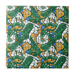 Azulejo Oro Vibrante y Mosaico de Dibujos Animados Verdes