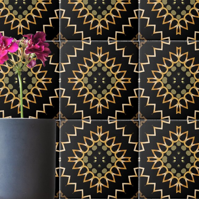 Azulejo Oro y Geometría Negra Étnica Oriental Arabesca (Subido por el creador)