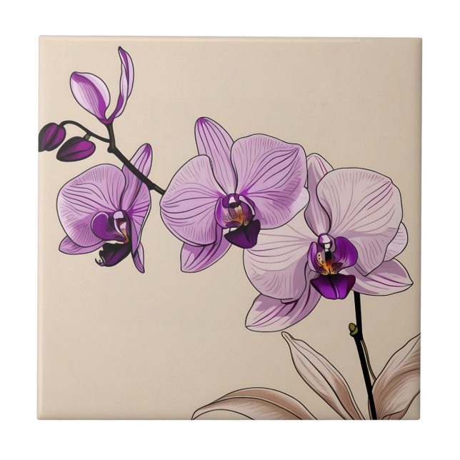 Azulejo Orquídea Botánica Elegante (Frente)