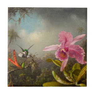 Azulejo Orquídea con dos Hummingbirds Heade