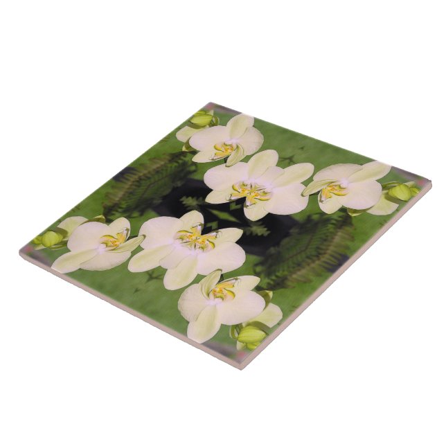Azulejo Orquídeas blancas en un fondo verde (Lado)