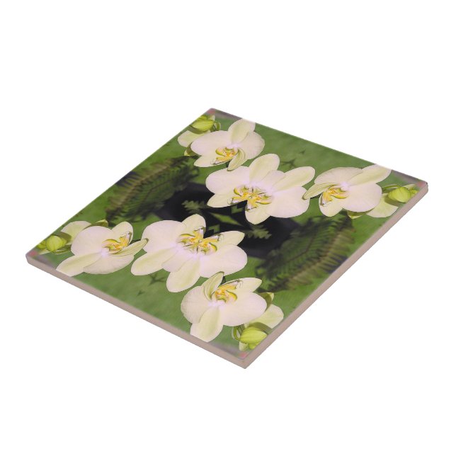 Azulejo Orquídeas blancas sobre fondo verde (Lado)