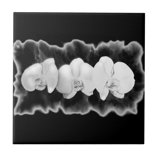 Azulejo Orquídeas elegantes en acuarela en blanco y negro (Frente)
