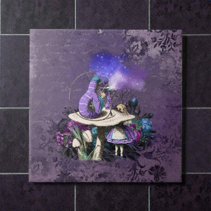 Azulejo Oruga de color púrpura profundo rústico de Alice o