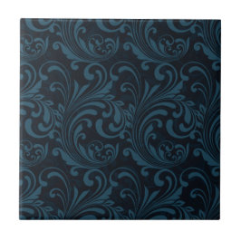 Azulejo Oscuro Damask Blue Swirl Patrón masculino