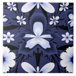 Azulejo Oscuro Orquídea Azul Elegante Flores Patrón Fracta