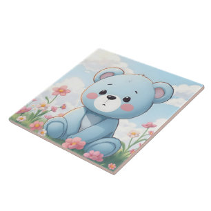 Azulejo Osito de peluche azul lindo en jardín