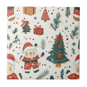 Azulejo Osito de peluche lindo y Santa en blanco (1)