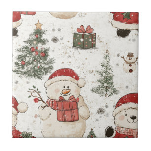 Azulejo Osito de peluche lindo y Santa en blanco (2)