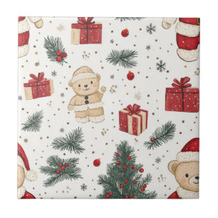 Azulejo Osito de peluche lindo y Santa en blanco (3)