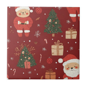 Azulejo Osito de peluche lindo y Santa en rojo (2)
