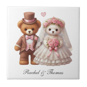 Azulejo Osito de peluche novia y novio boda con nombre per