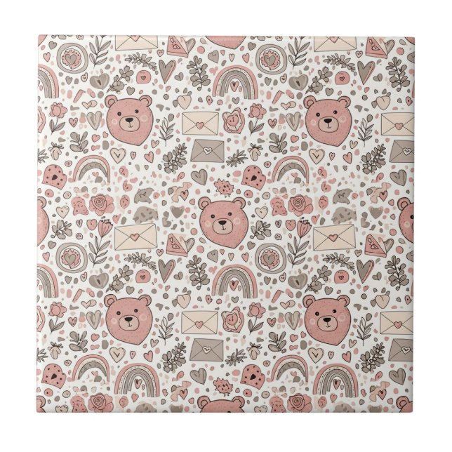 Azulejo Ositos de guardería boho con arcoíris - Terroso (4 (Frente)