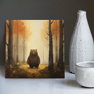 Azulejo Oso adorable de acuarela en el bosque para la habi
