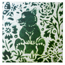 Oso Batik Moderno Verde Azul Floral Bosque
