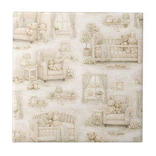 Azulejo Oso de felpa de guardería neutral beige patrón